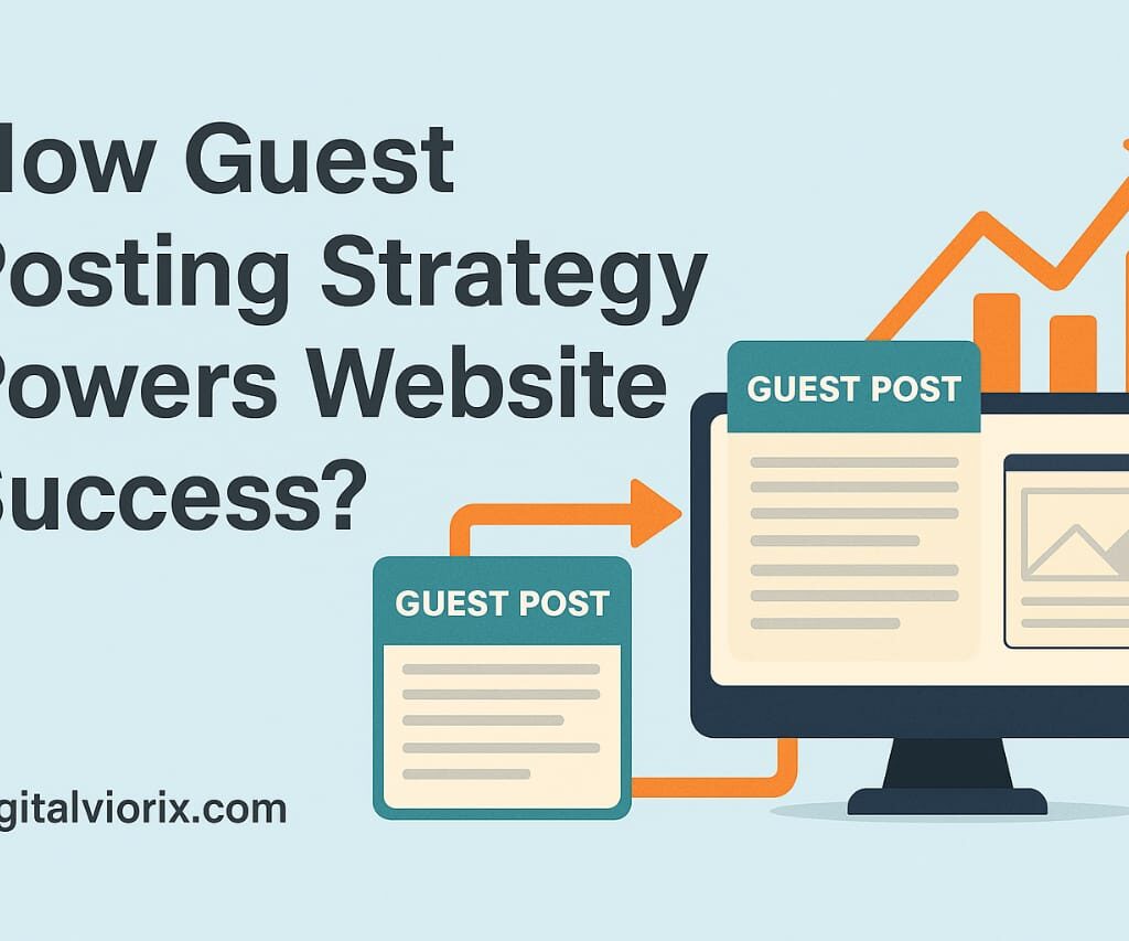 A digital illustration showing how a Guest Posting Strategy boosts website traffic